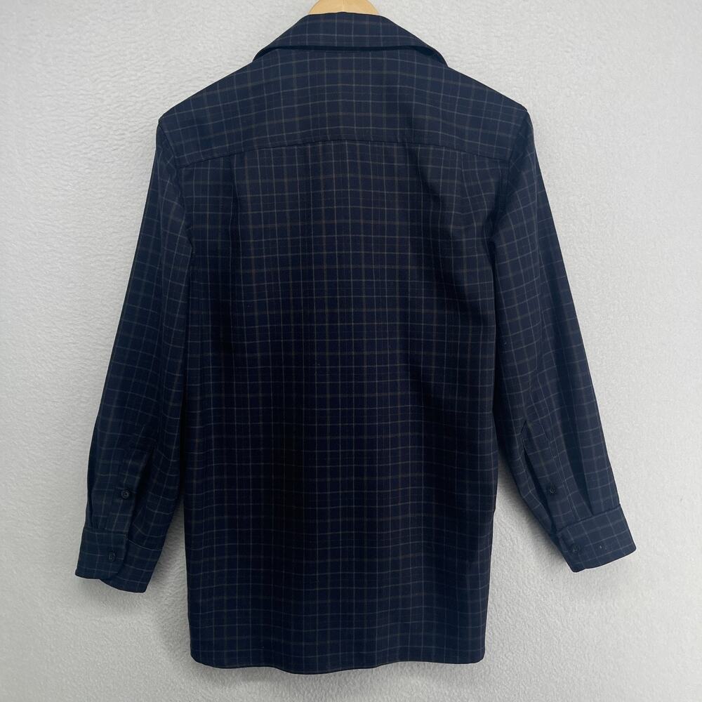 PENDLETON Shirt Mens S Virgin Wool Plaid Flannel Fitted Utility Button Up Blue - Picture 4 of 12